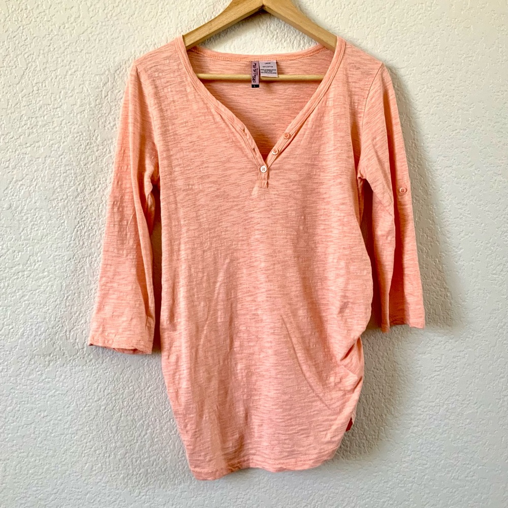 Mom’s the Word, Peach Henley Maternity Top